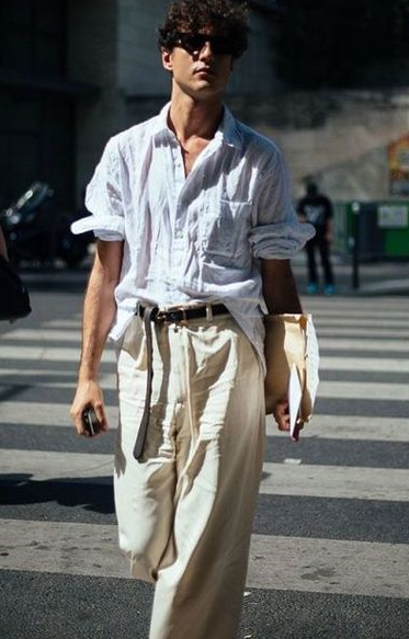 White Linen Shirt and Beige Linen Trouser