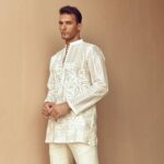 Embroidered Off White Kurta and Pajama